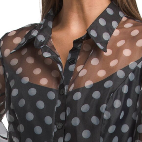 RENE BY RENE RUIZ Balloon Sleeve Polka Dot Shirt Gown - Picture 2 of 3